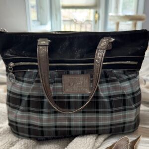 Coach Plaid Bag with Black and Red Accents